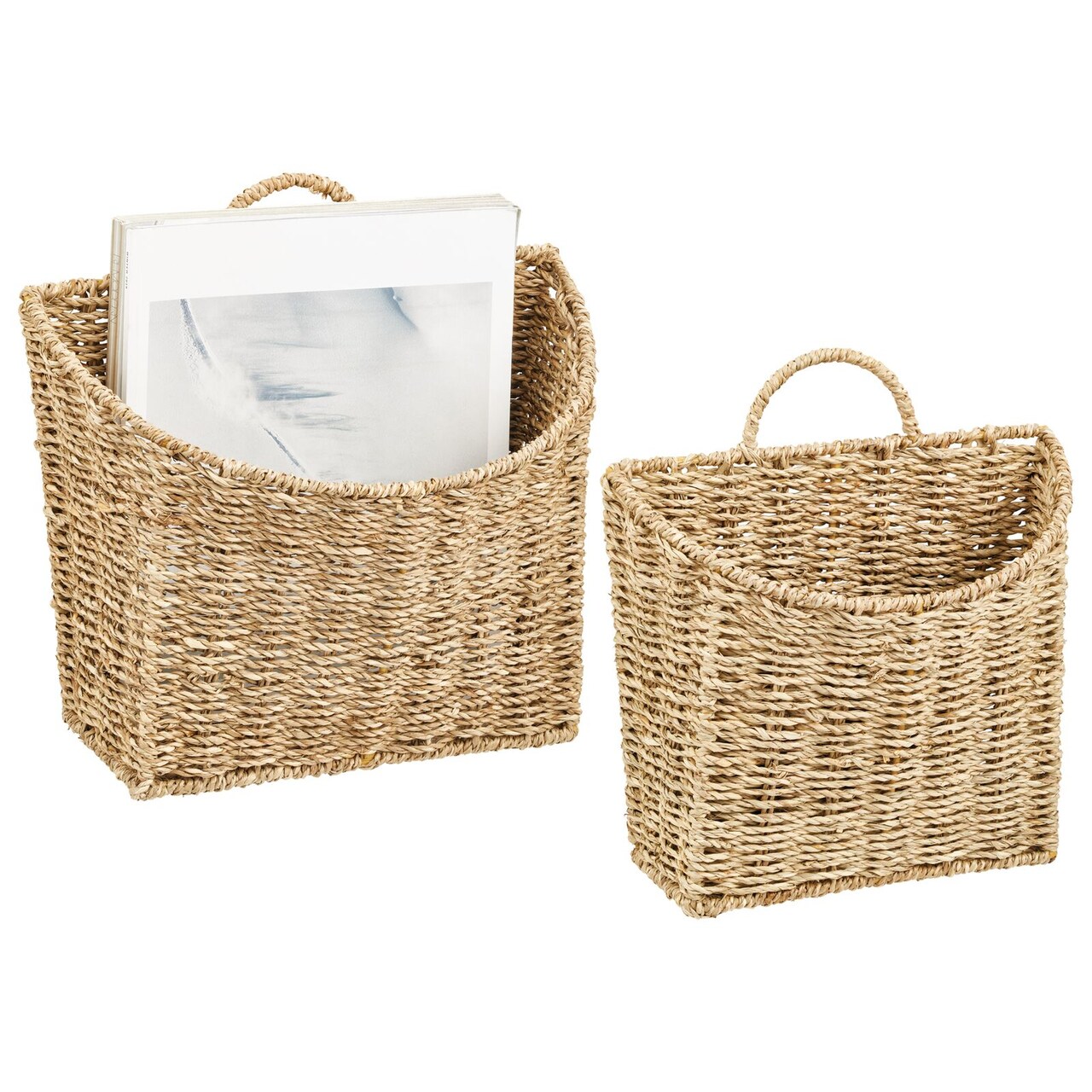 mDesign Woven Seagrass Hanging Wall Storage Basket - Set of 2